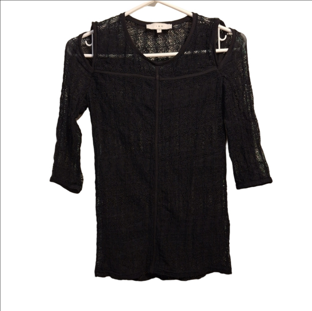 IRO Black Lace Open Cutout Shoulder Top XS